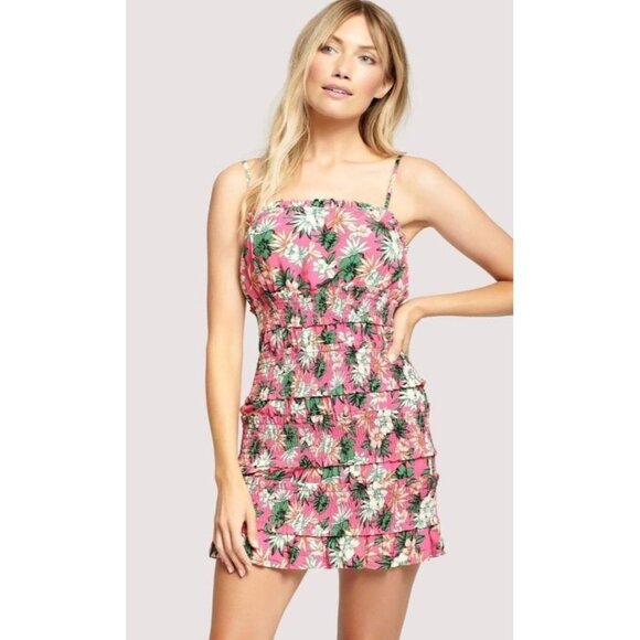 Lost + Wander Womens Mini Dress Size S Pink Tropical - Picture 1 of 7